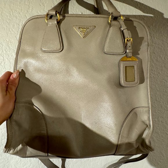 Prada Saffiano Grey Leather Bag with Gold Hardware - Picture 1 of 14